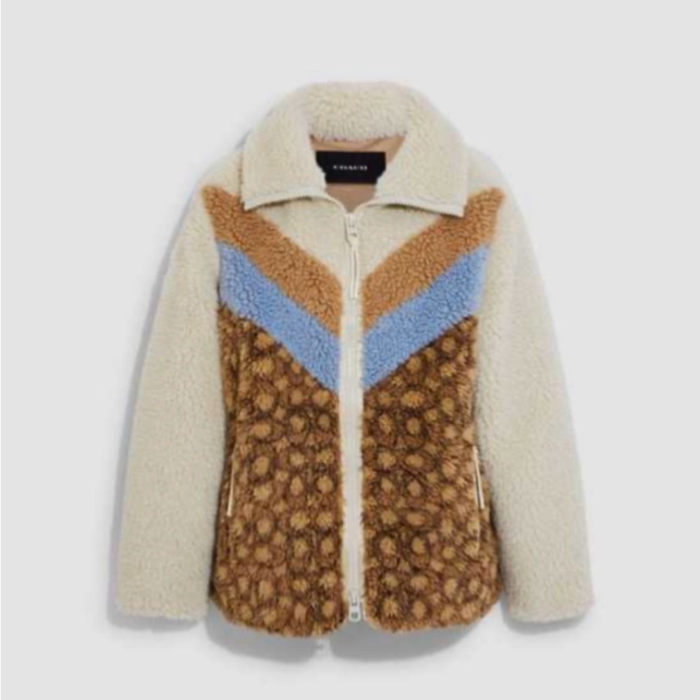 COACH Sherpa Signature Jacket Color- Cream Multi- size small